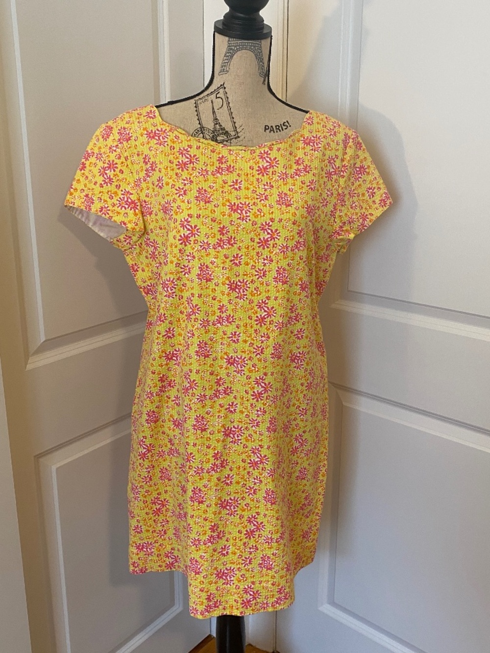 Lilly Pulitzer Dress Womens SZ 12 Vintage Y2K Yellow Seersucker Cottagecore